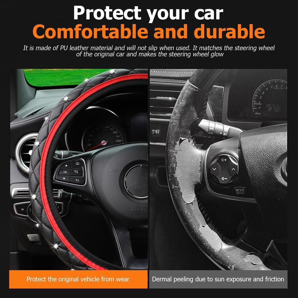 Cubierta de Volante de Coche KHGUZ Rojo Antideslizante 37-38cm