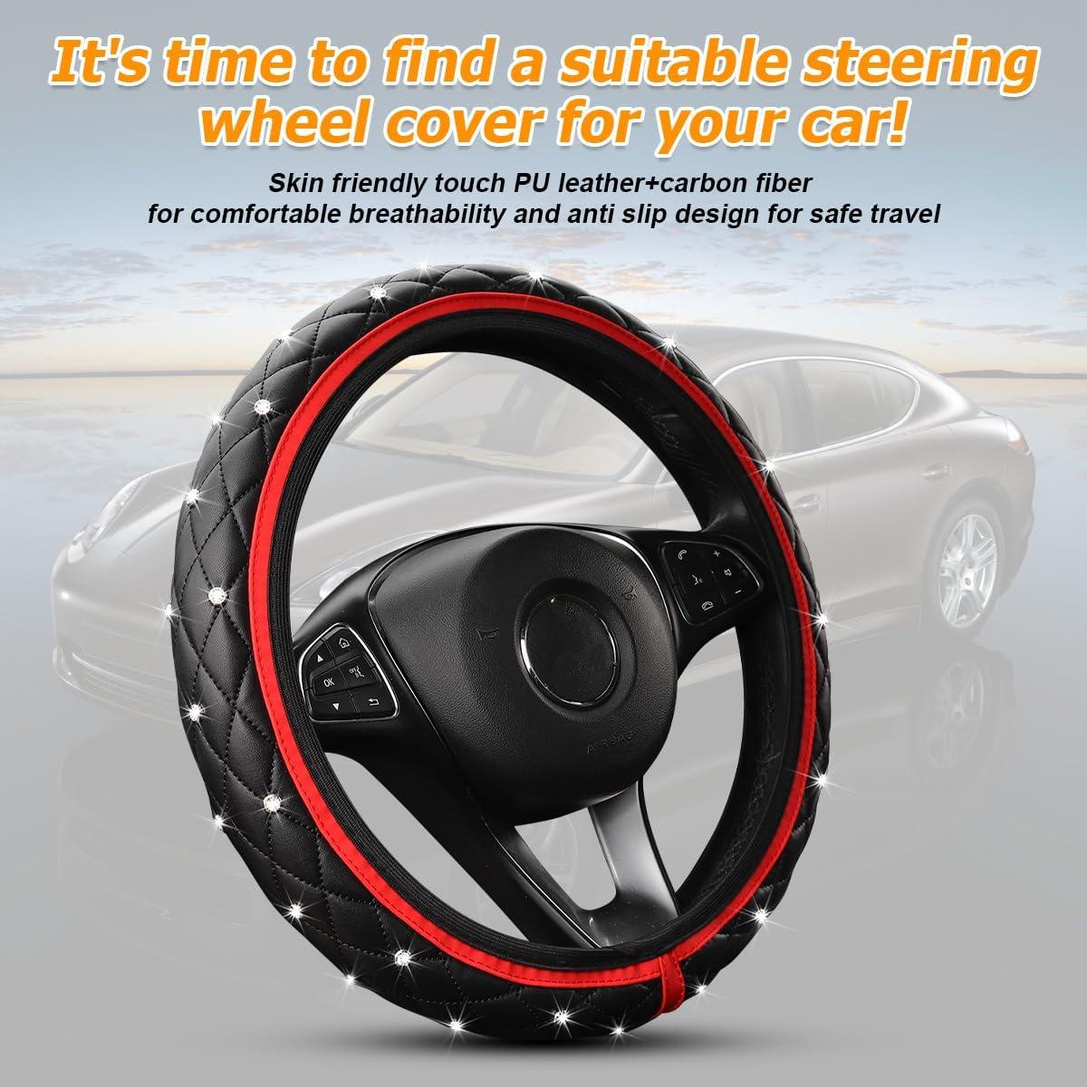 Cubierta de Volante de Coche KHGUZ Rojo Antideslizante 37-38cm