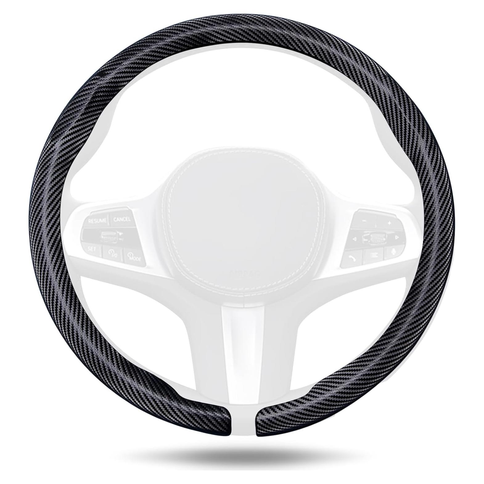 Aimato Car Steering Wheel Cover Carbon Fiber, Ultra-Thin Car Steering Wheel Cover,Comfortable & Breathable Microfiber,Universal Fit for Most Cars, Matte Black