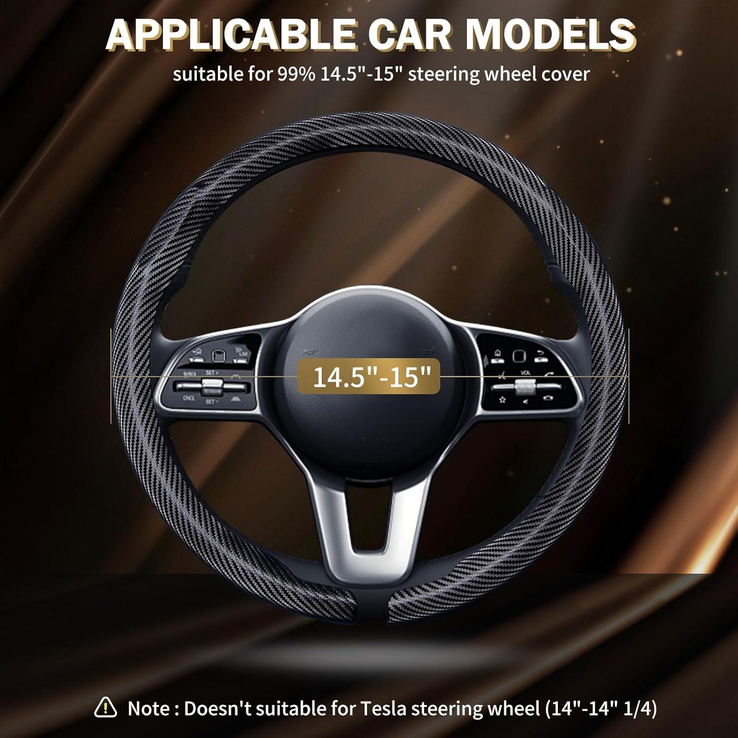 Aimato Car Steering Wheel Cover Carbon Fiber, Ultra-Thin Car Steering Wheel Cover,Comfortable & Breathable Microfiber,Universal Fit for Most Cars, Matte Black