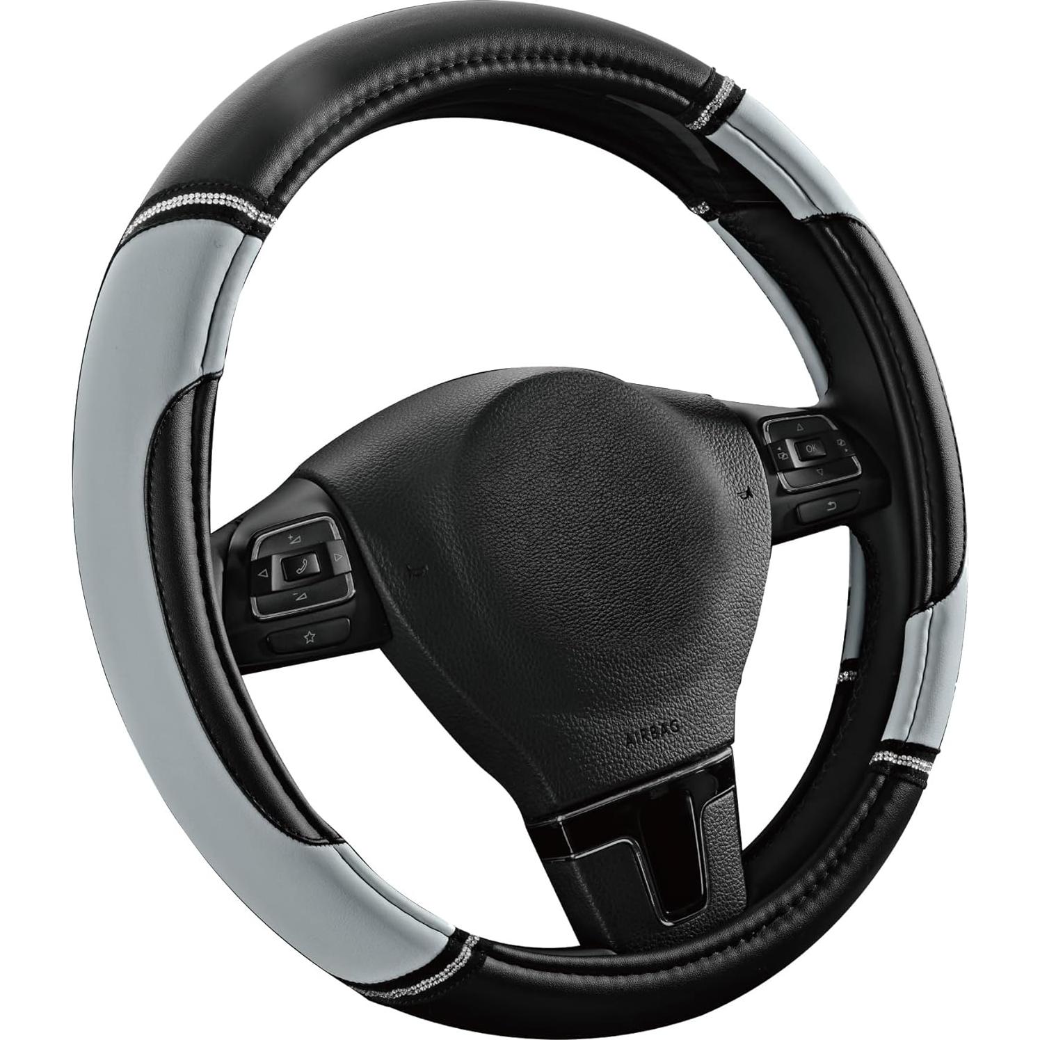 Cubierta de Volante de Cuero Road Comforts 15" Gris Antideslizante