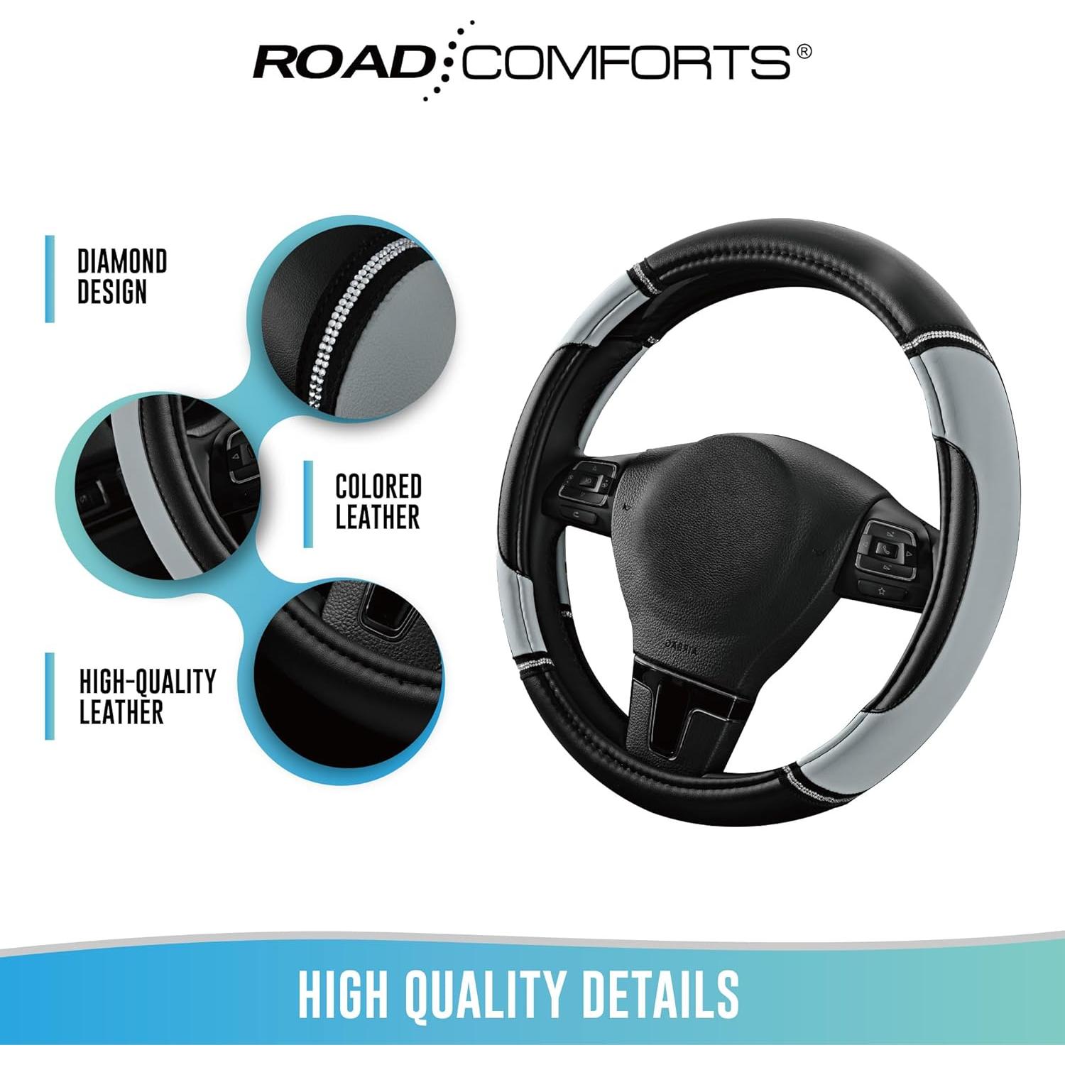 Cubierta de Volante de Cuero Road Comforts 15" Gris Antideslizante