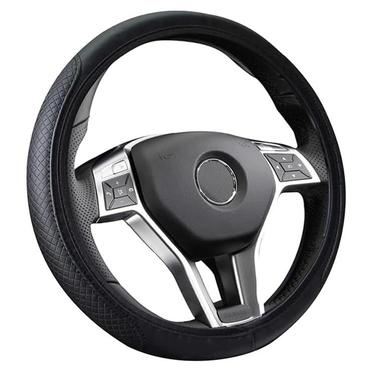 Cubierta de Volante de Coche Gomass WNQ003 Cuero Negro 38.1 cm