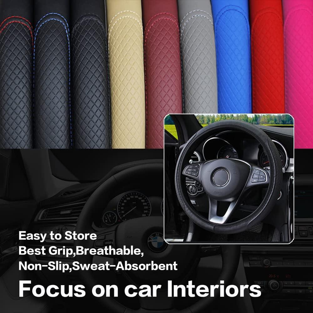 Cubierta de Volante de Coche Gomass WNQ003 Cuero Negro 38.1 cm