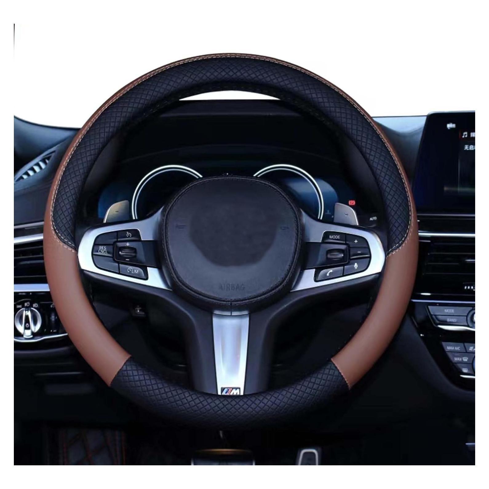 Funda de Volante SHIAWASENA Cuero Universal 36.8-38.7 cm Negro Marrón