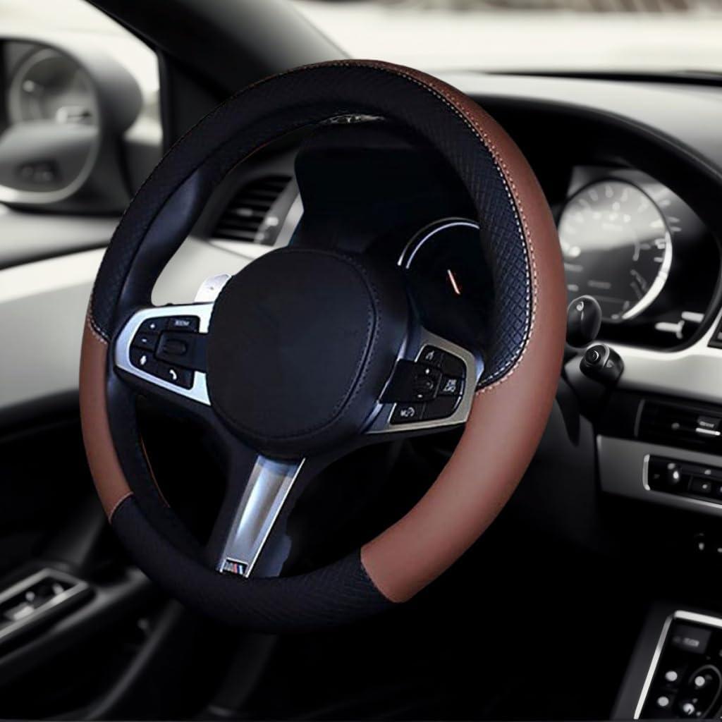 Funda de Volante SHIAWASENA Cuero Universal 36.8-38.7 cm Negro Marrón