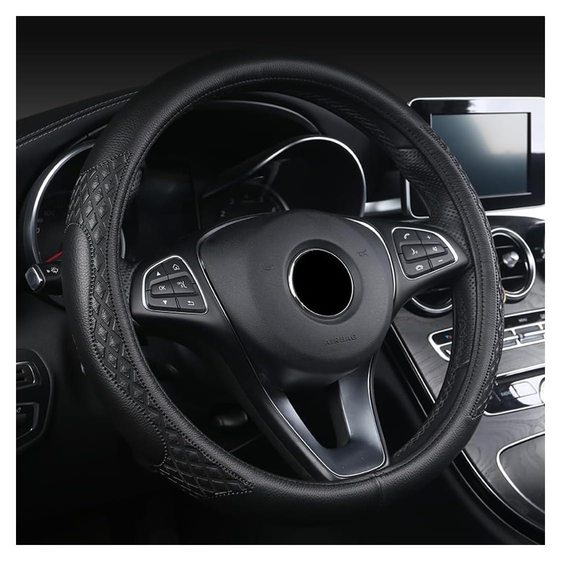 Funda de Volante AUCELI 38cm Cuero Antideslizante Negro