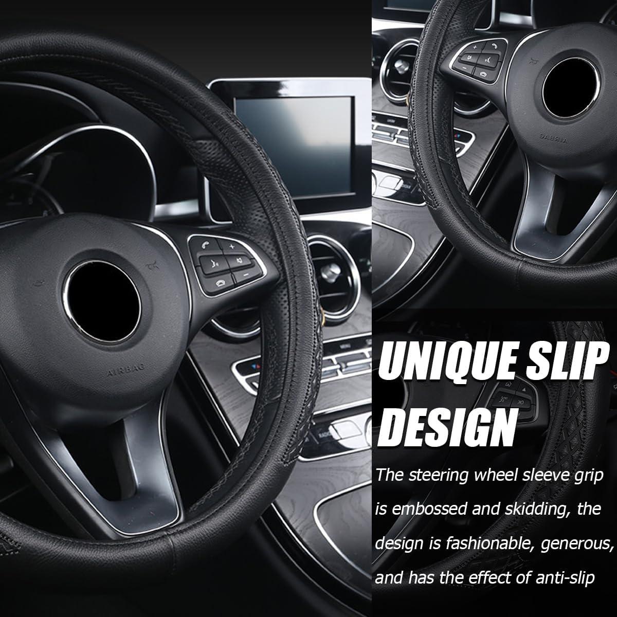 Funda de Volante AUCELI 38cm Cuero Antideslizante Negro