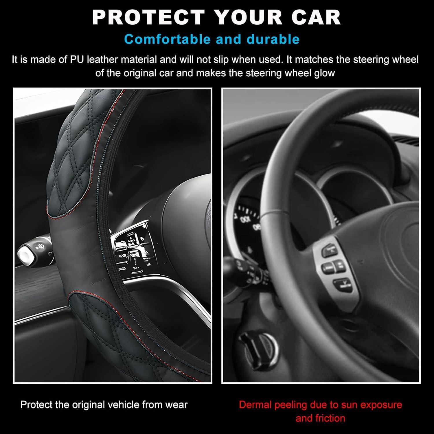 Funda de Volante de Coche Povtii 38.1 cm Cuero Antideslizante