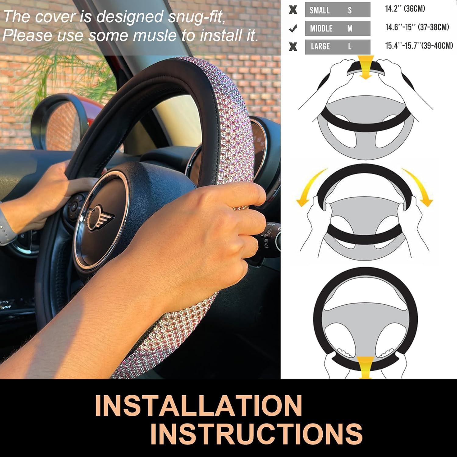 Funda de Volante PINCTROT Super Brillante Rosa 15 Pulgadas