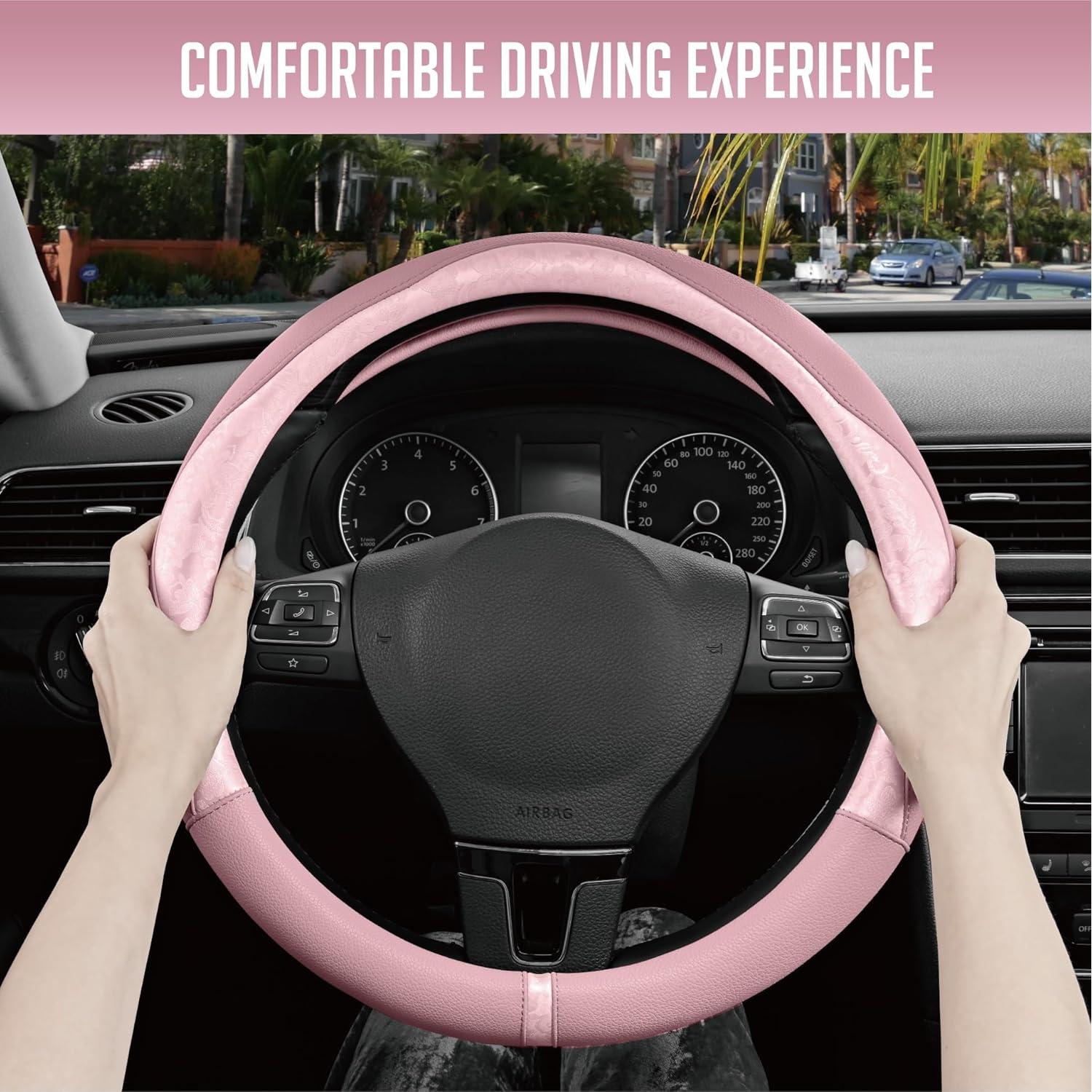 Cubierta de Volante PIC AUTO Rosa Piel Patchwork Universal 36.8-39.4 cm