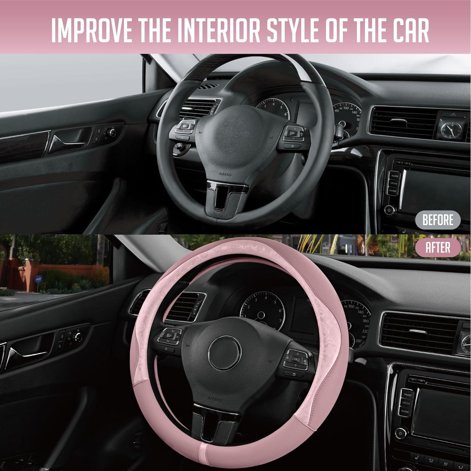 Cubierta de Volante PIC AUTO Rosa Piel Patchwork Universal 36.8-39.4 cm