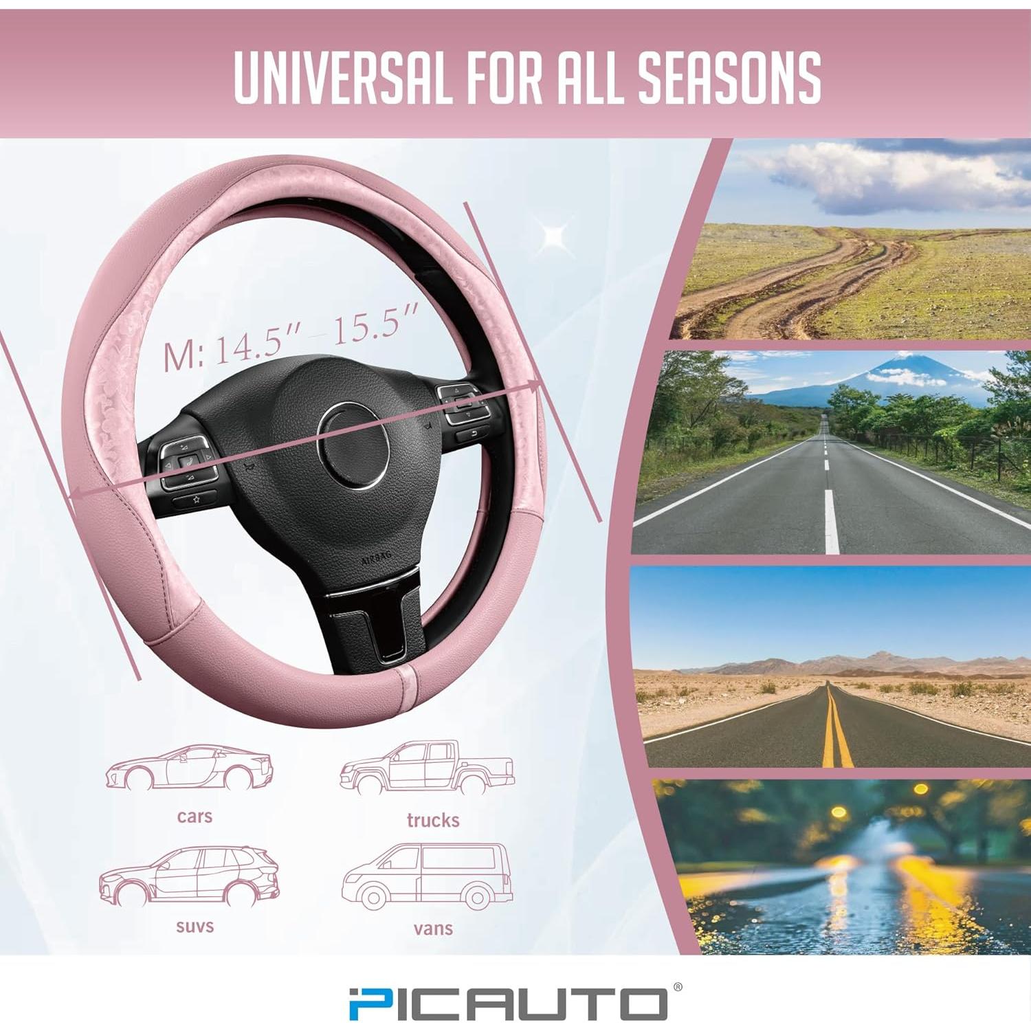 Cubierta de Volante PIC AUTO Rosa Piel Patchwork Universal 36.8-39.4 cm