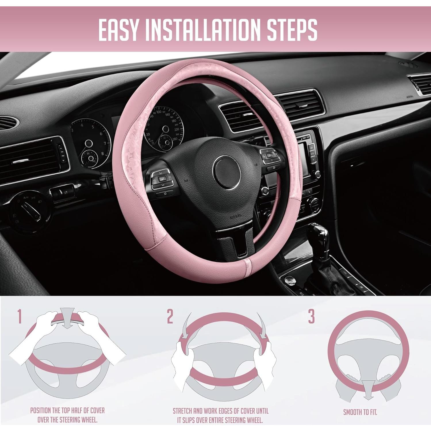 Cubierta de Volante PIC AUTO Rosa Piel Patchwork Universal 36.8-39.4 cm