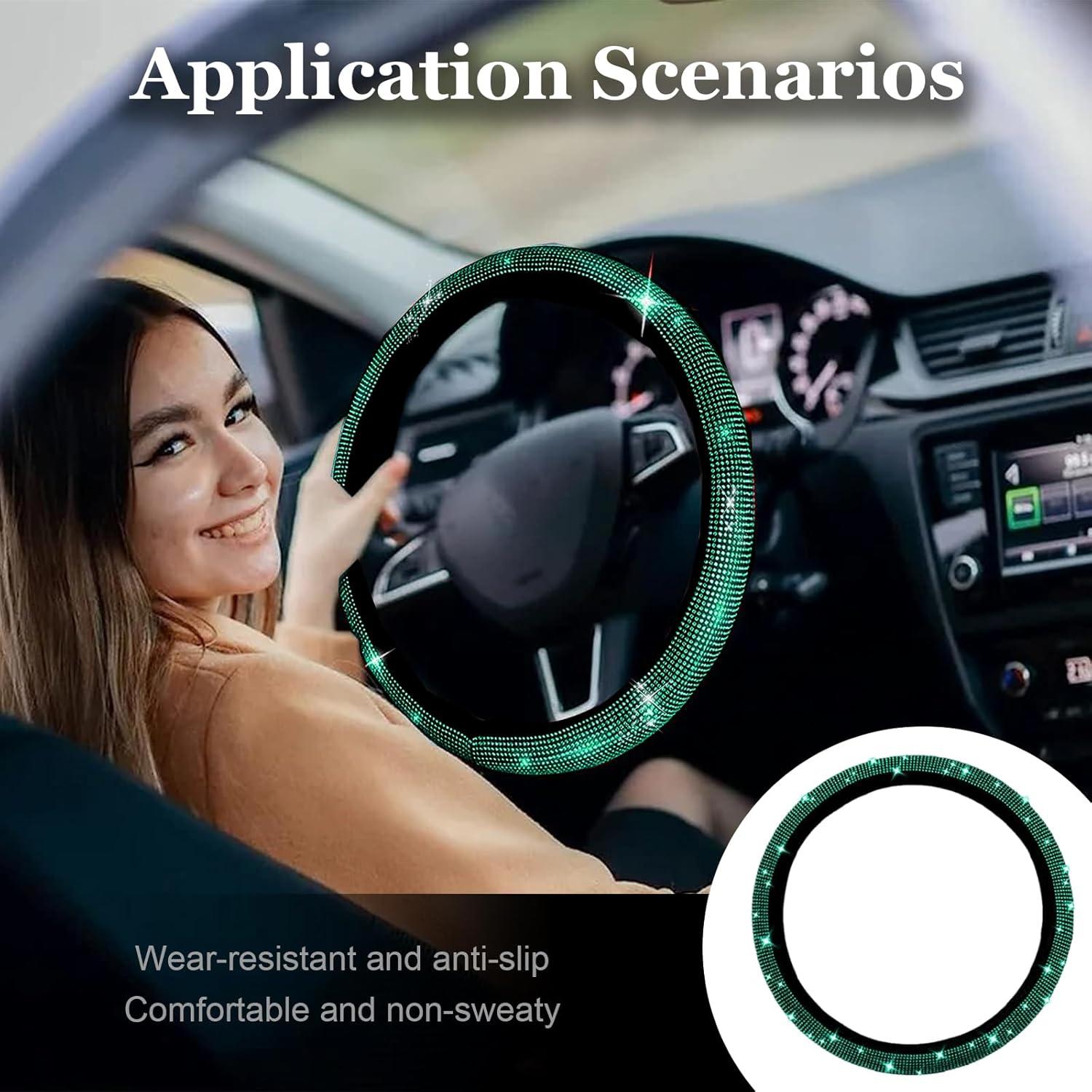 Funda de Volante Brillante Kewucn Verde 38 cm Ajuste Universal