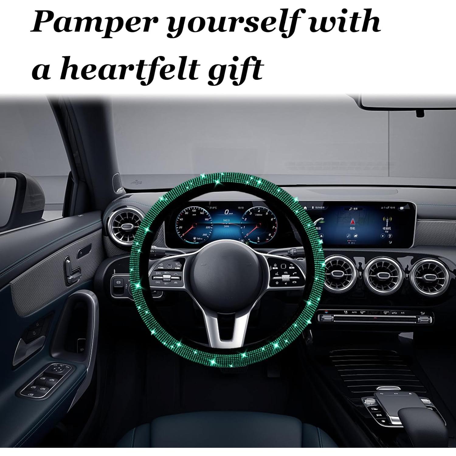 Funda de Volante Brillante Kewucn Verde 38 cm Ajuste Universal