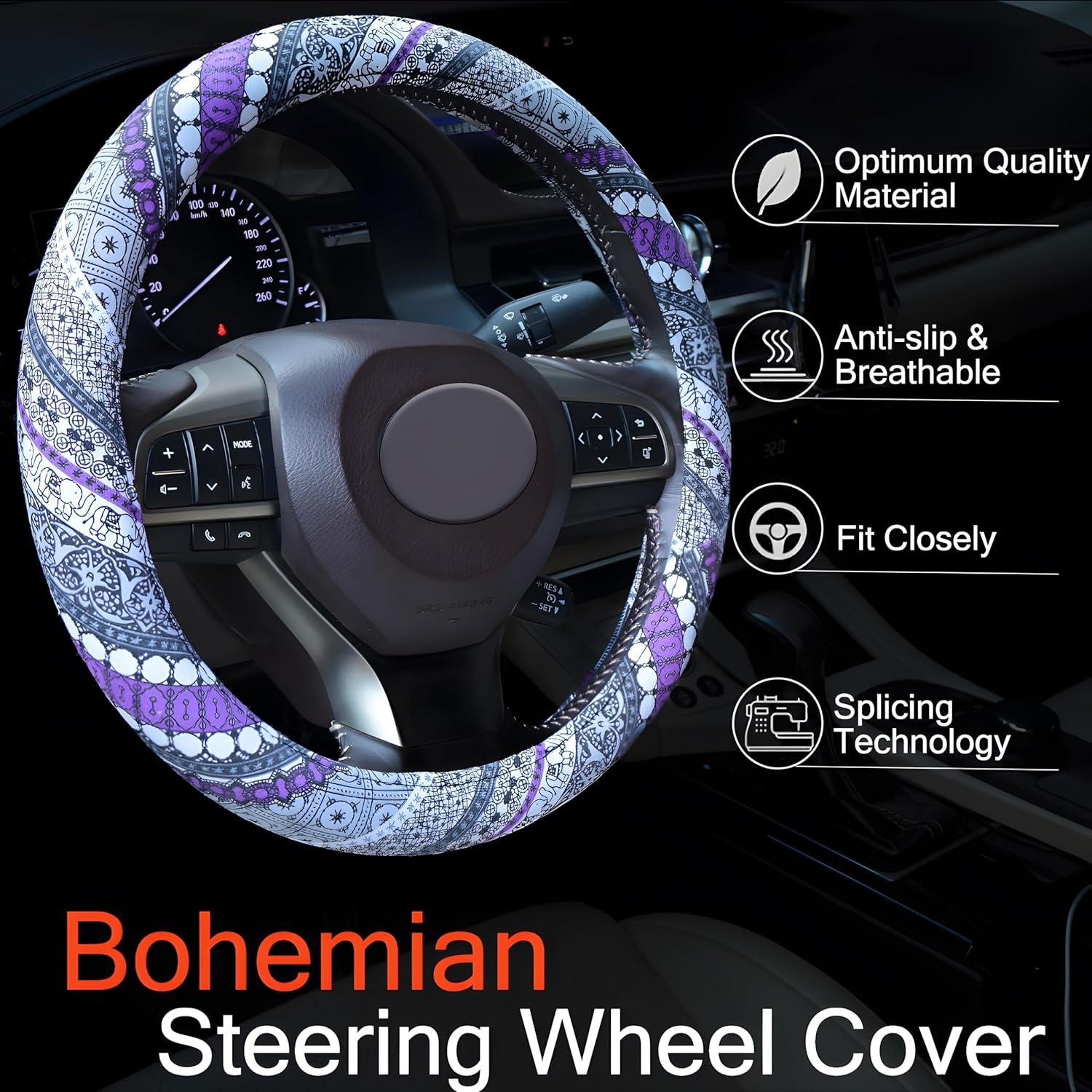 Funda de Volante Boho Muamos 37-38 cm Lino Antideslizante Morado