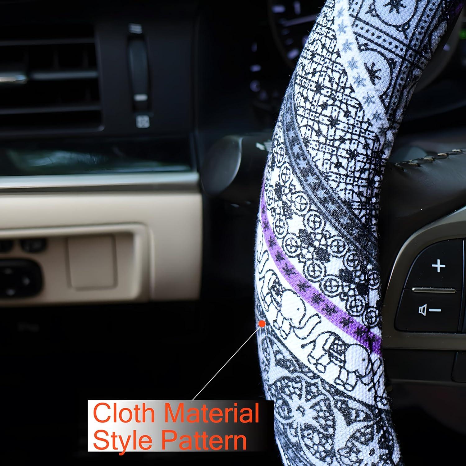 Funda de Volante Boho Muamos 37-38 cm Lino Antideslizante Morado