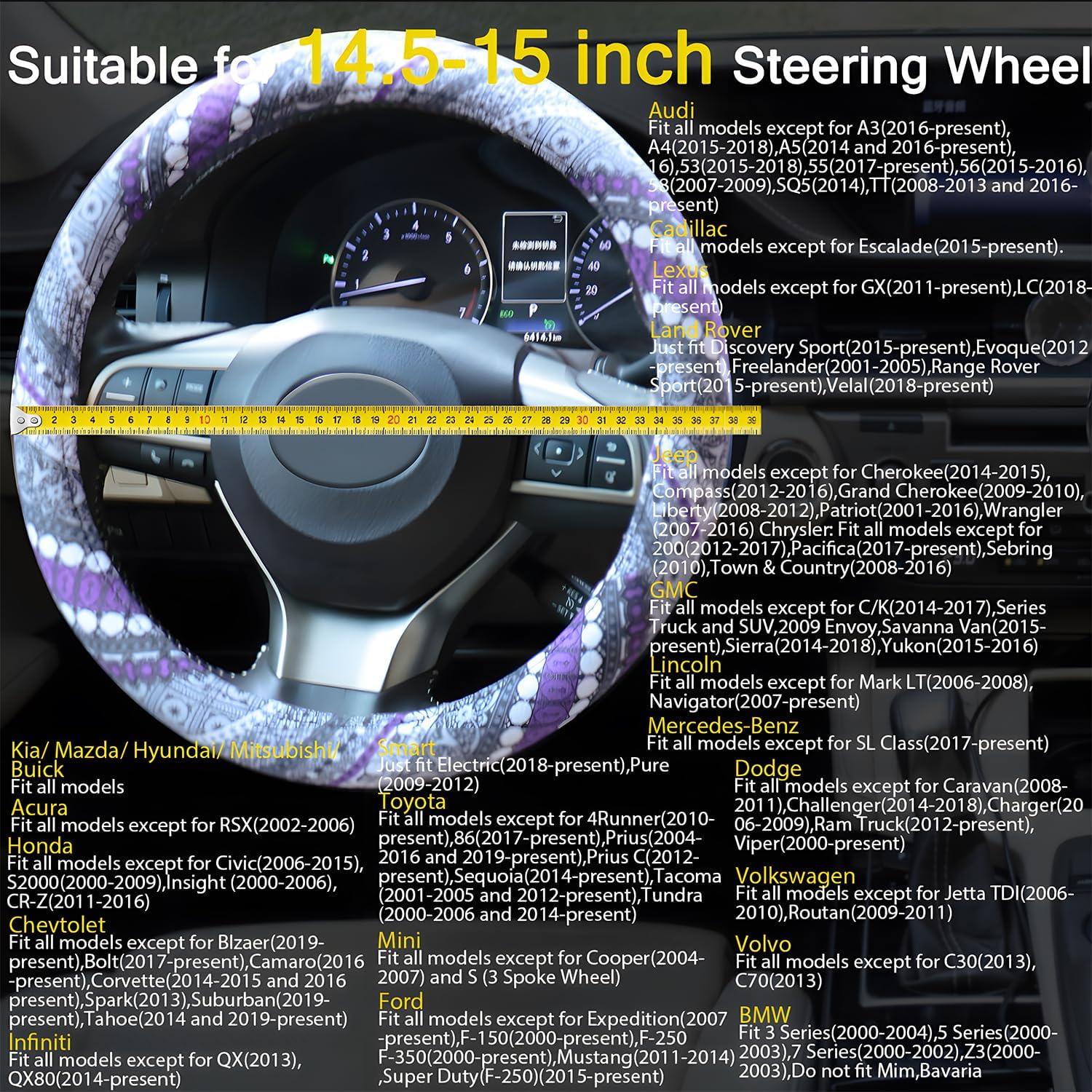 Funda de Volante Boho Muamos 37-38 cm Lino Antideslizante Morado