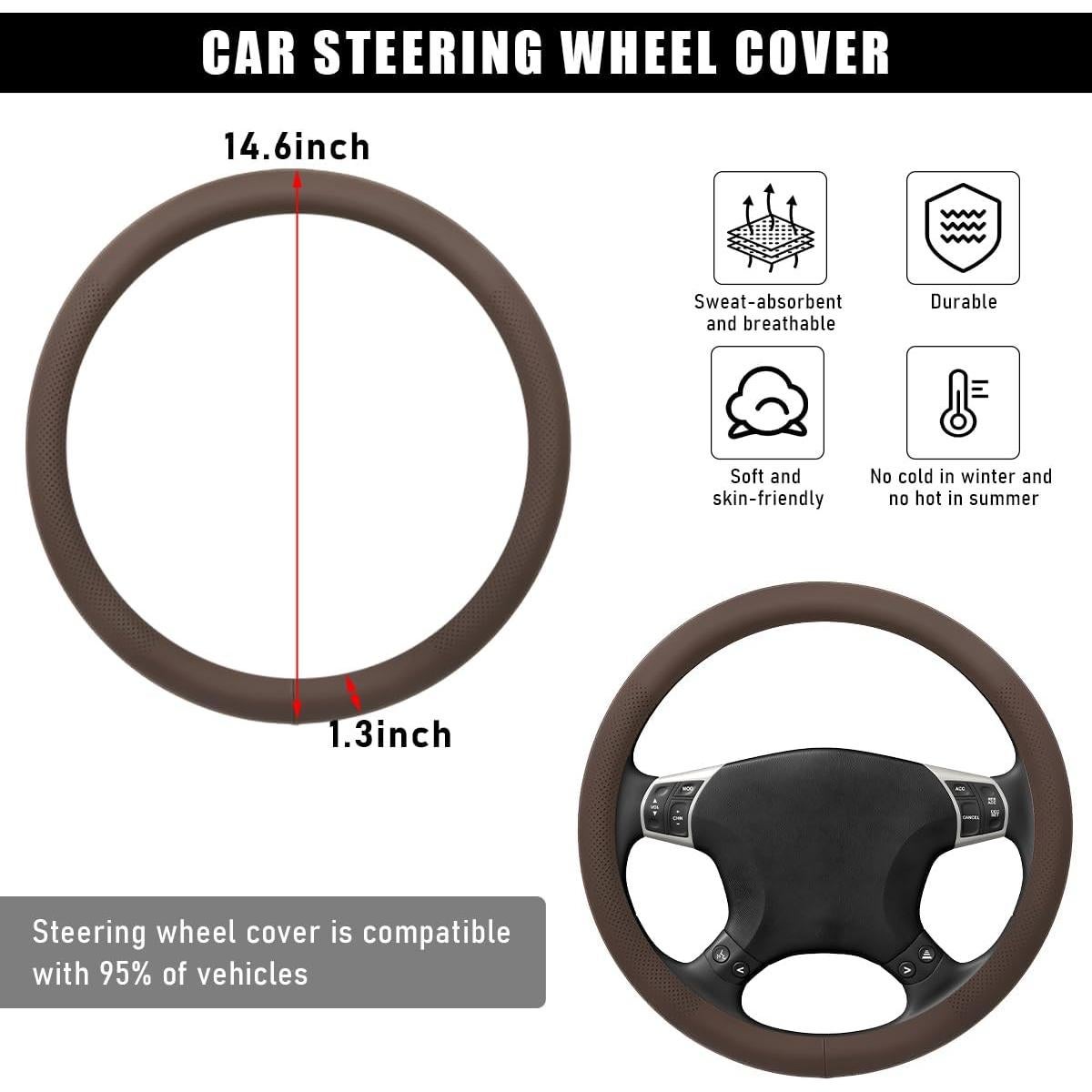 Funda de Volante de Coche Yourkar 38.1 cm Cuero Marrón