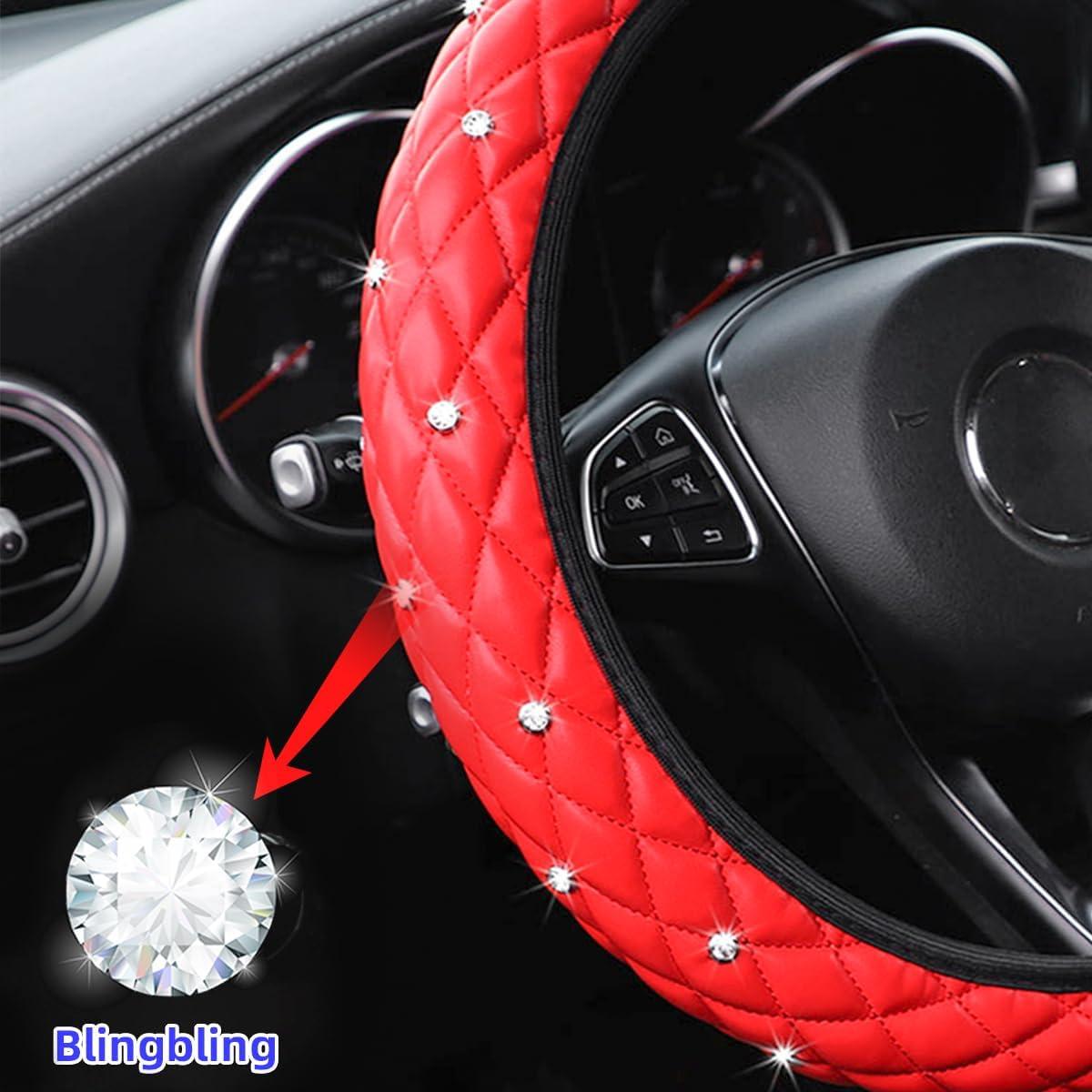 Cubierta de Volante de Coche HZEL Rojo con Rhinestones 30 cm