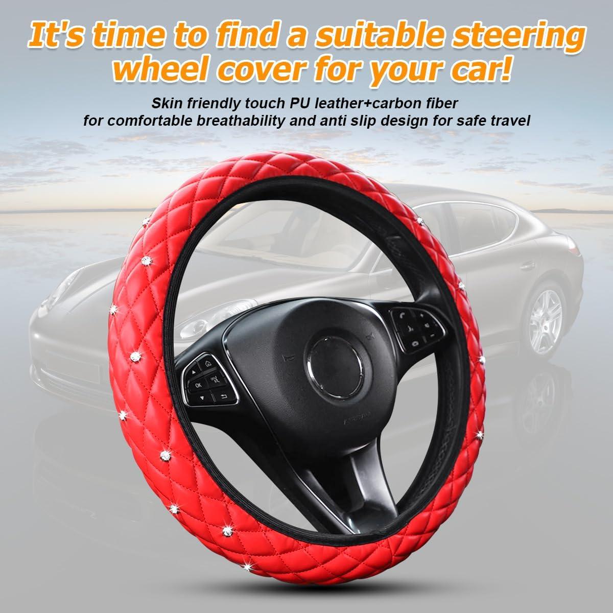 Cubierta de Volante de Coche HZEL Rojo con Rhinestones 30 cm