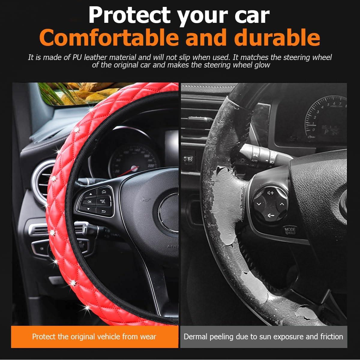 Cubierta de Volante de Coche HZEL Rojo con Rhinestones 30 cm