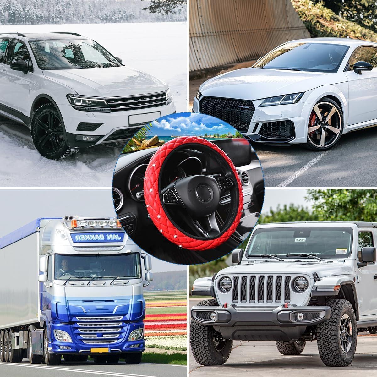 Cubierta de Volante de Coche HZEL Rojo con Rhinestones 30 cm