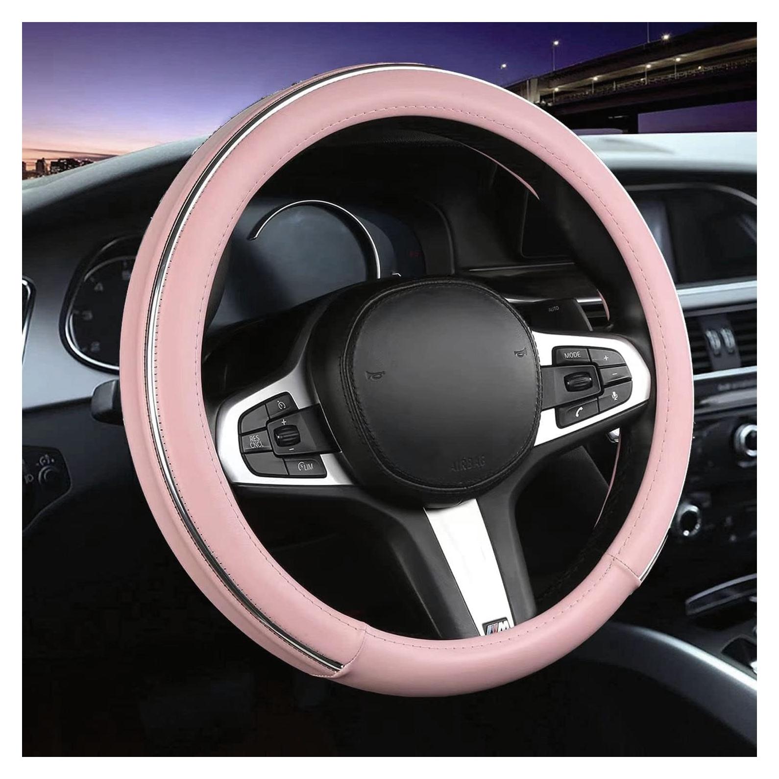 Funda de Volante de Coche XIANGDING 15" Cuero Microfibra Rosa