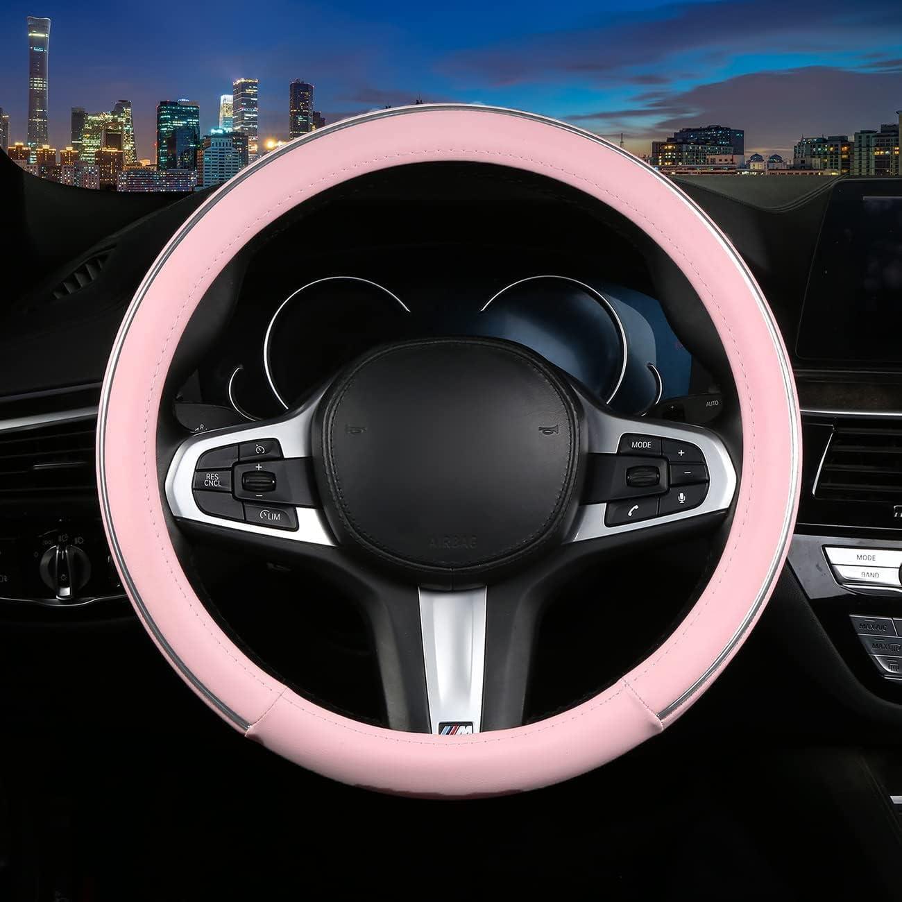 Funda de Volante de Coche XIANGDING 15" Cuero Microfibra Rosa