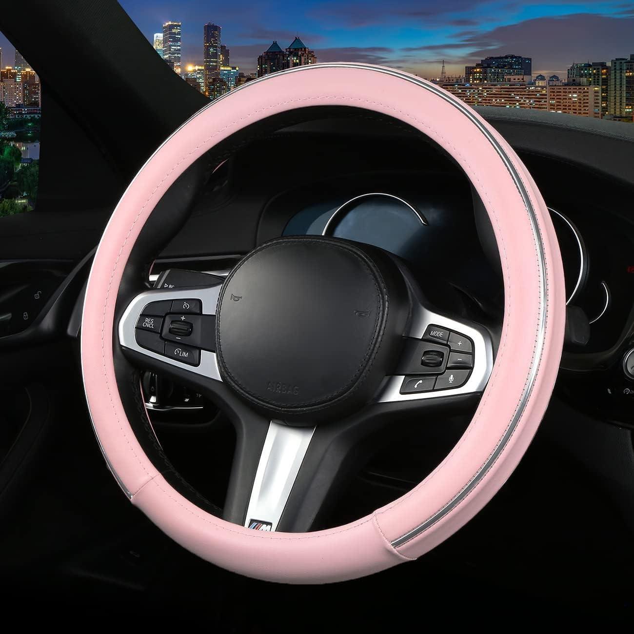 Funda de Volante de Coche XIANGDING 15" Cuero Microfibra Rosa