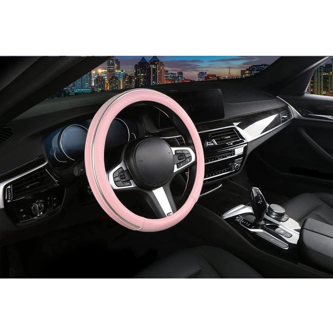 Funda de Volante de Coche XIANGDING 15" Cuero Microfibra Rosa