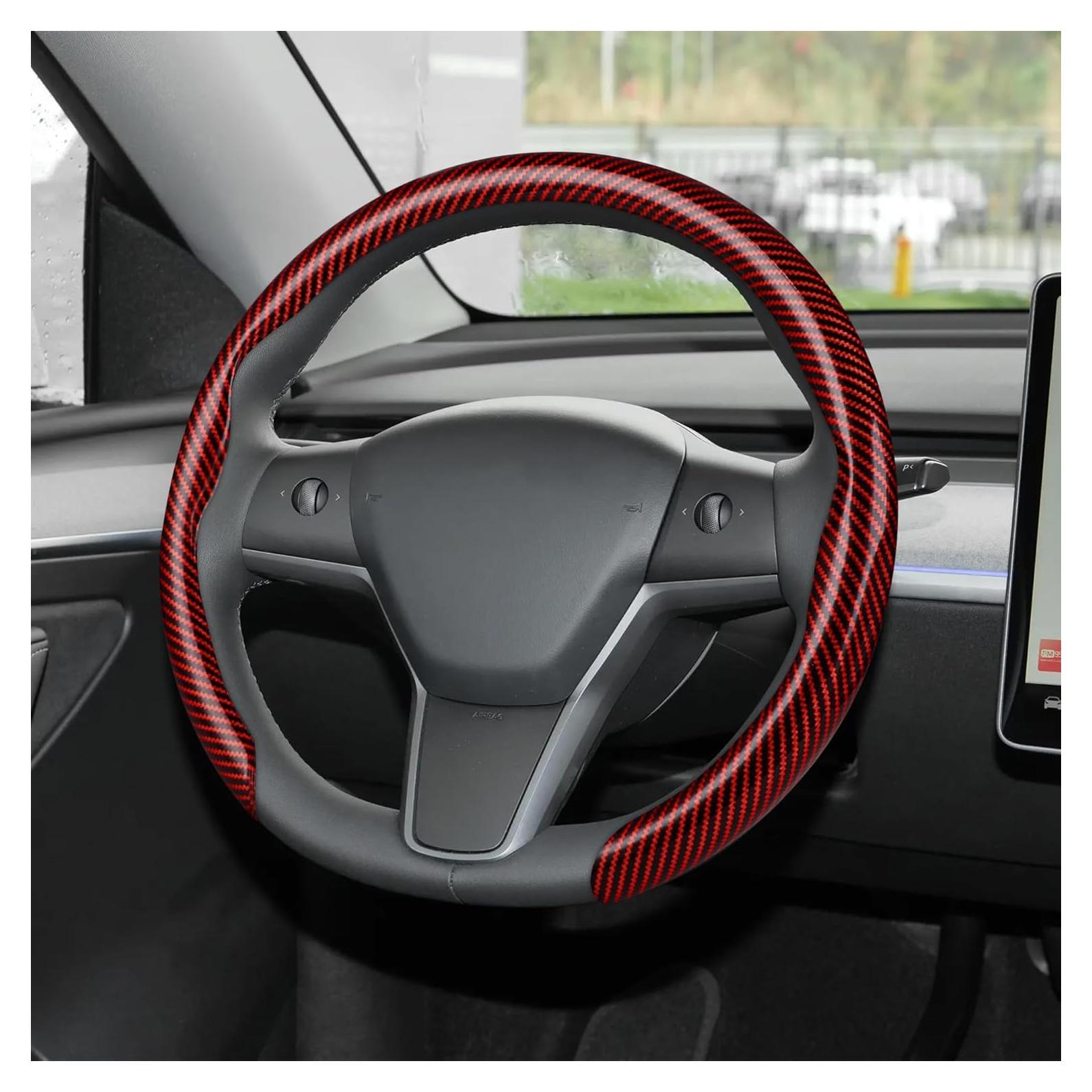 Cubierta de Volante de Cuero Frani 38 cm Antideslizante Roja