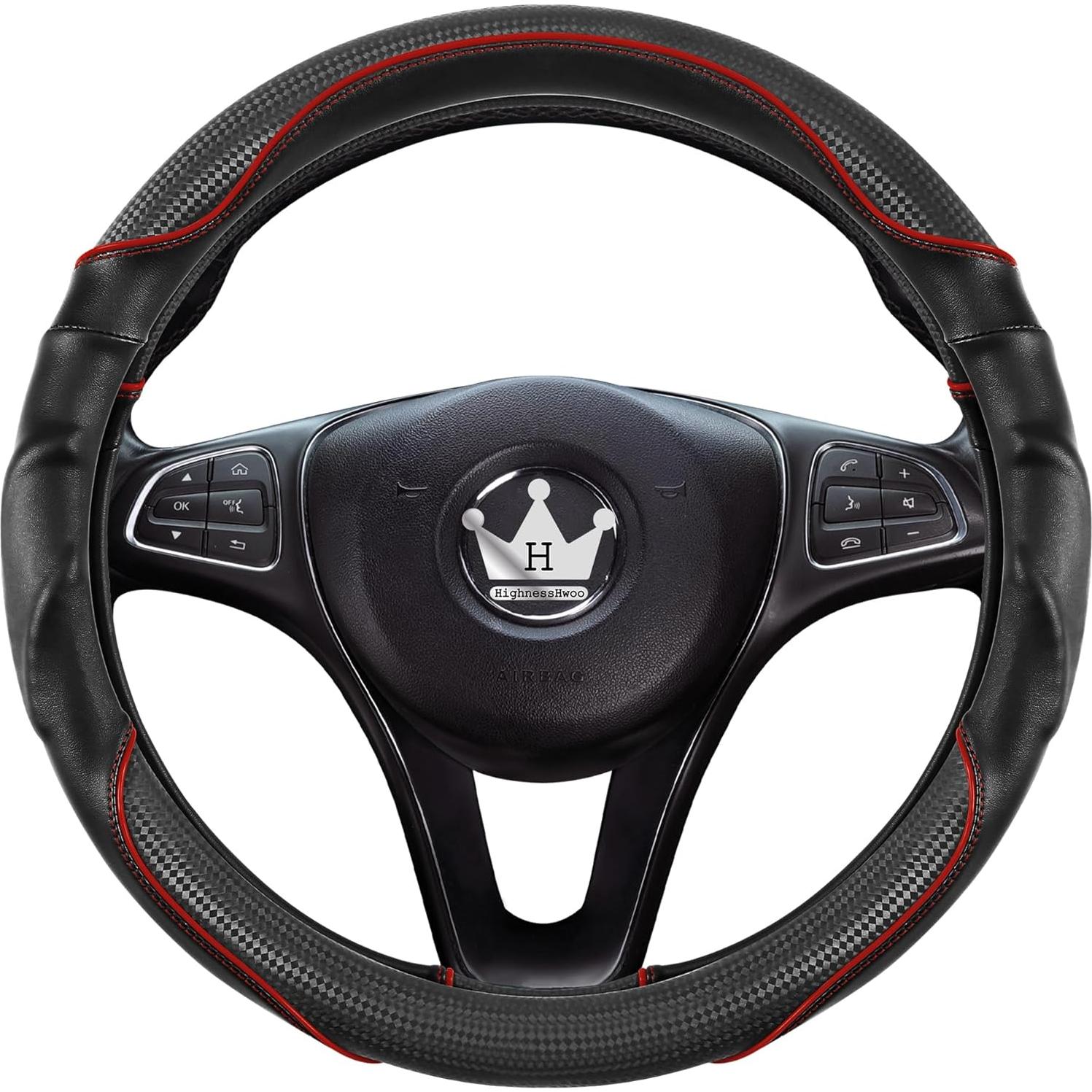 Cubierta de Volante 3D HighnessHwoo Antideslizante 37-38cm Rojo