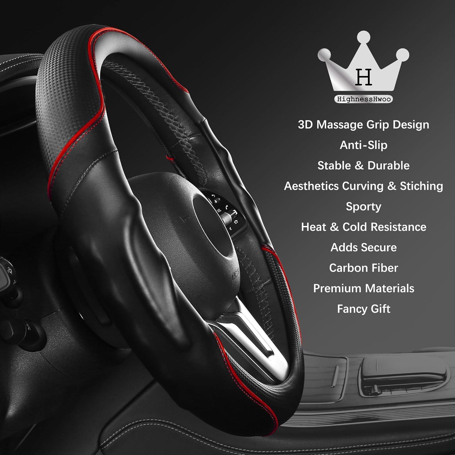 Cubierta de Volante 3D HighnessHwoo Antideslizante 37-38cm Rojo