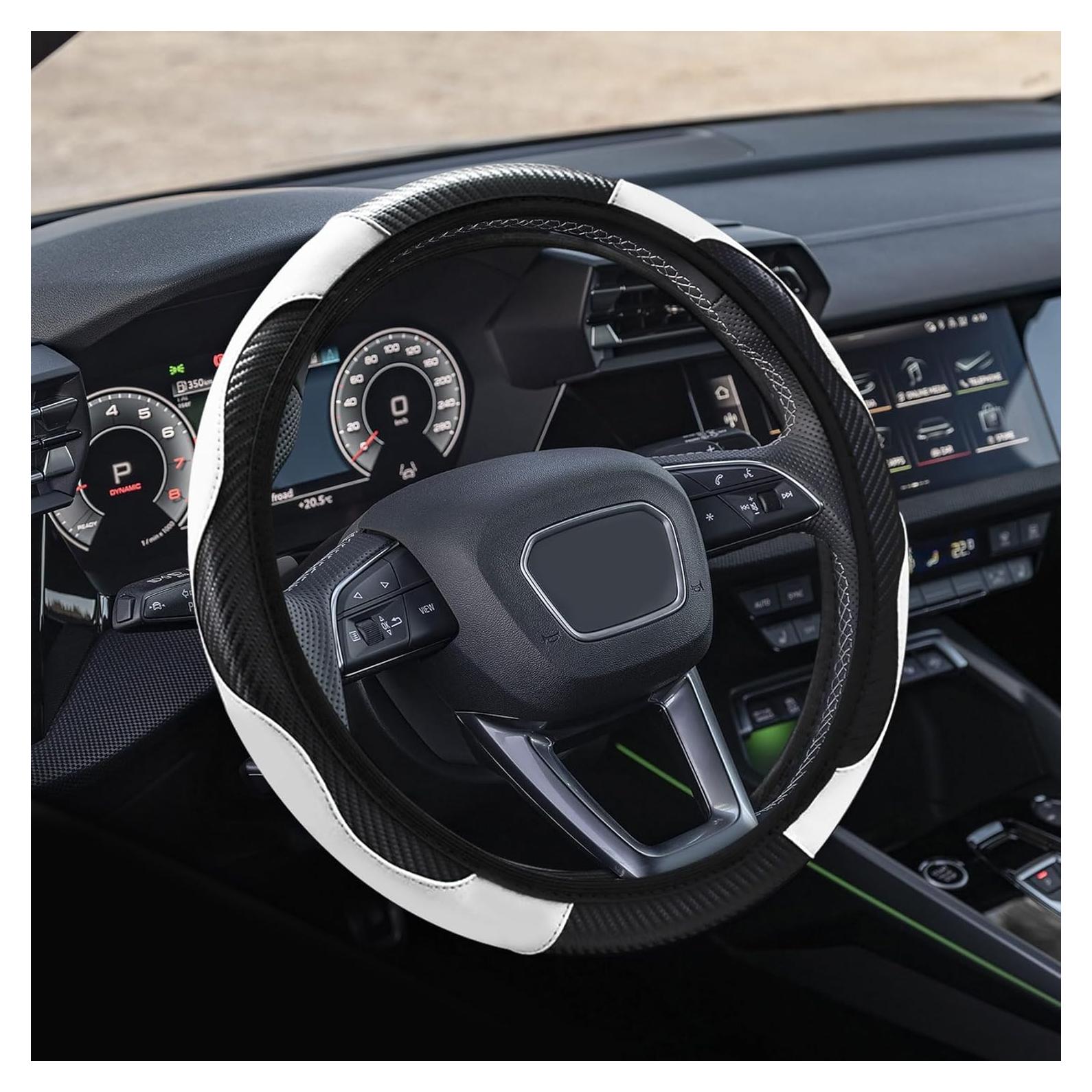 Funda de Volante de Coche QZTYTY 15" Fibra de Carbono Antideslizante