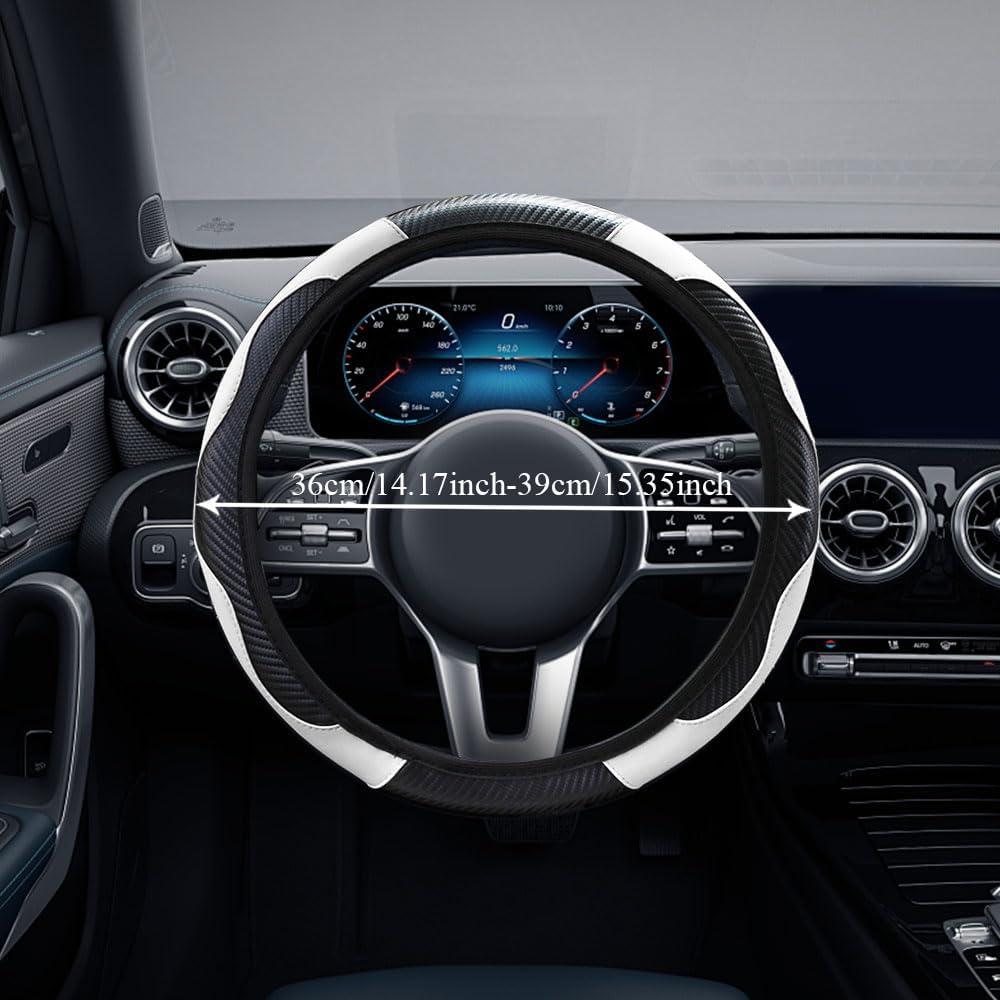 Funda de Volante de Coche QZTYTY 15" Fibra de Carbono Antideslizante