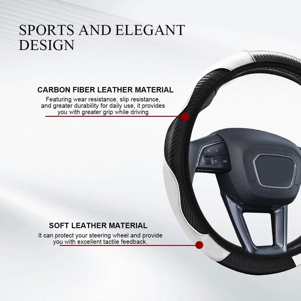 Funda de Volante de Coche QZTYTY 15" Fibra de Carbono Antideslizante