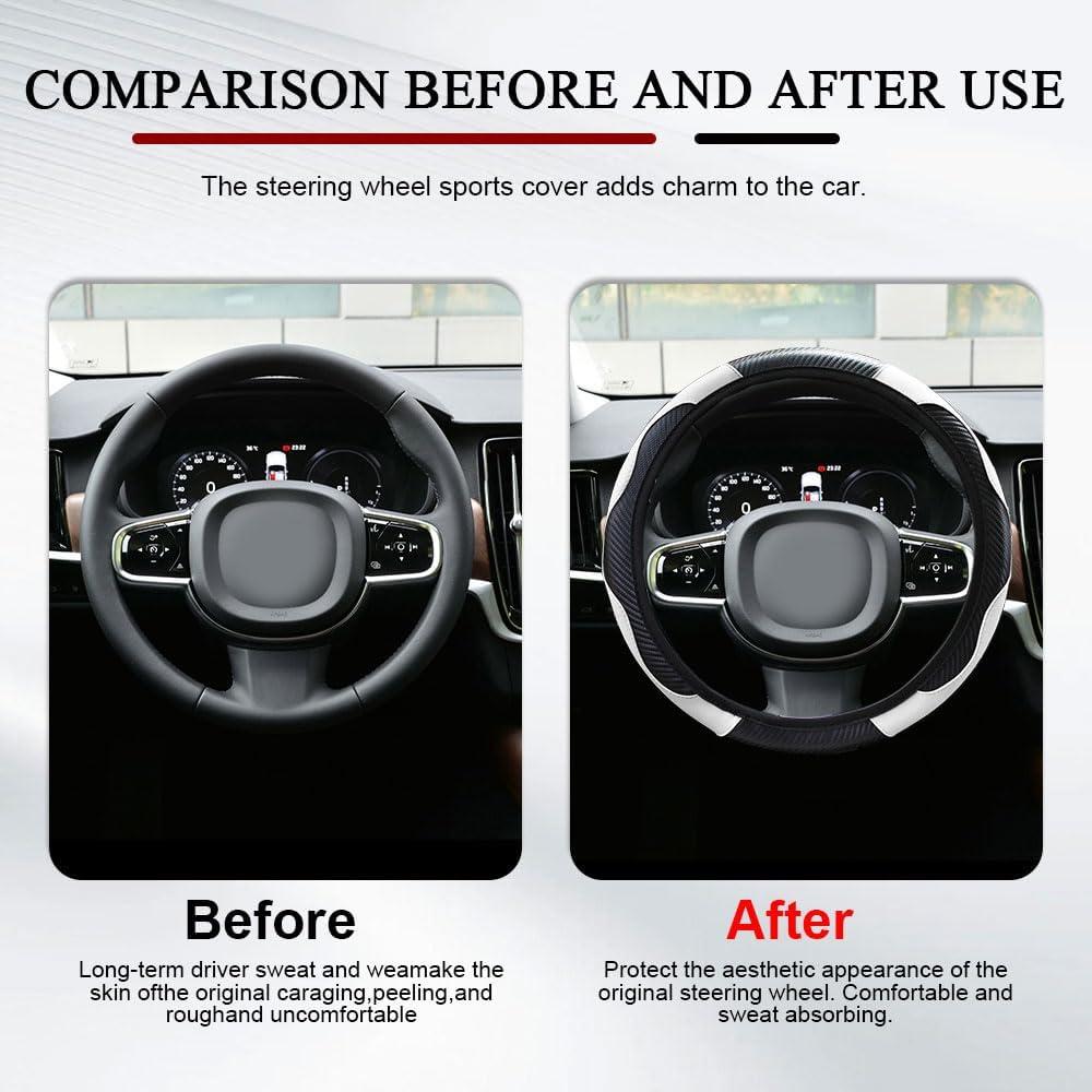 Funda de Volante de Coche QZTYTY 15" Fibra de Carbono Antideslizante