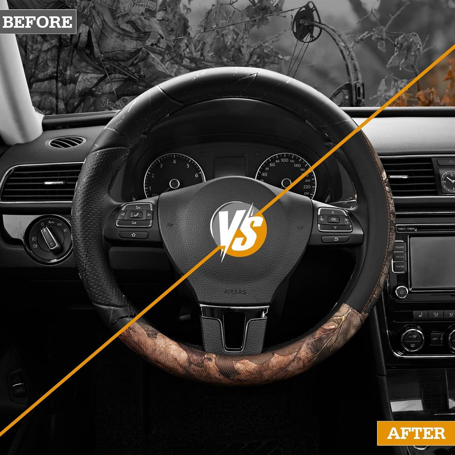 Cubierta de Volante Mossy Oak Negra - Cuero Premium Universal 36.8-38.1 cm