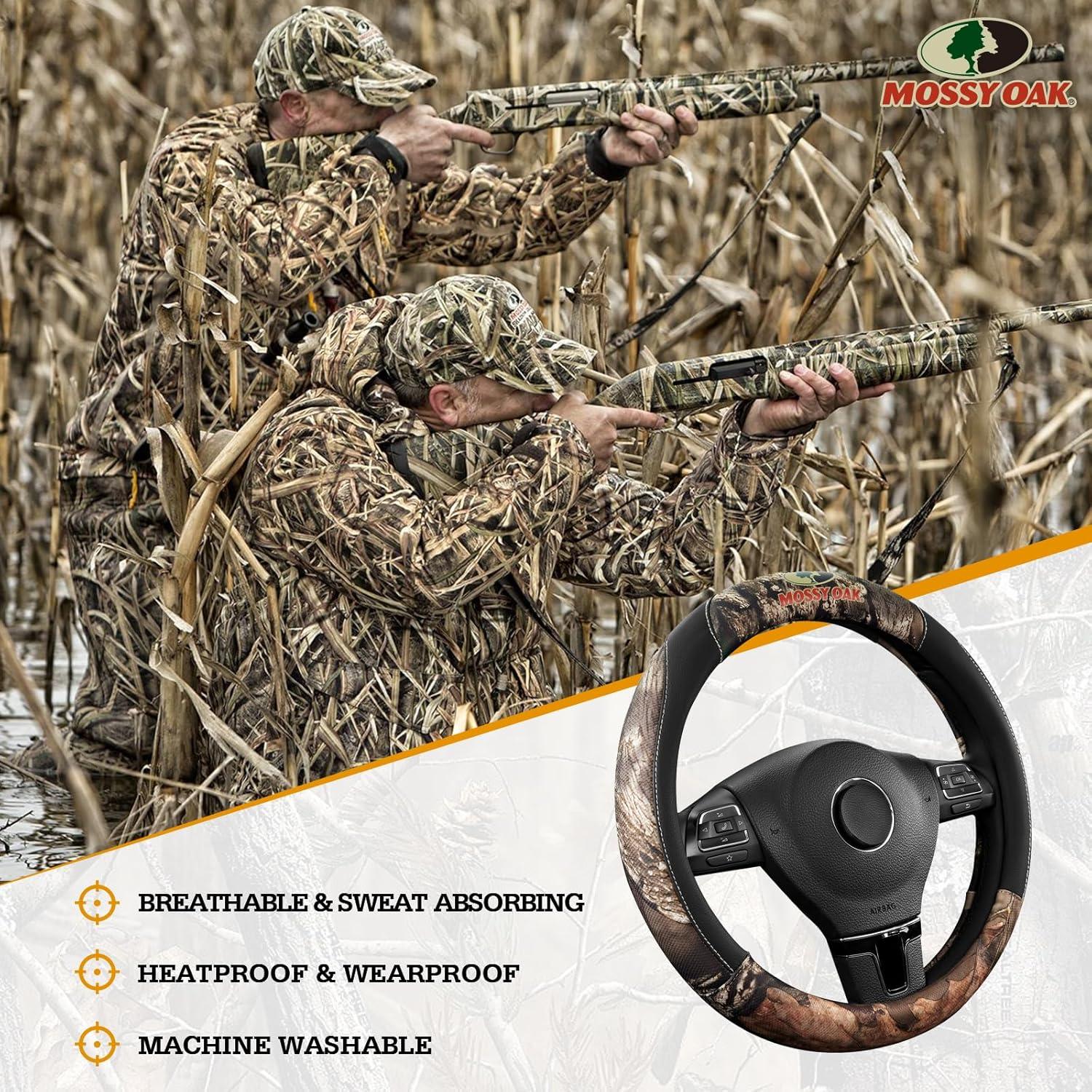 Cubierta de Volante Mossy Oak Negra - Cuero Premium Universal 36.8-38.1 cm