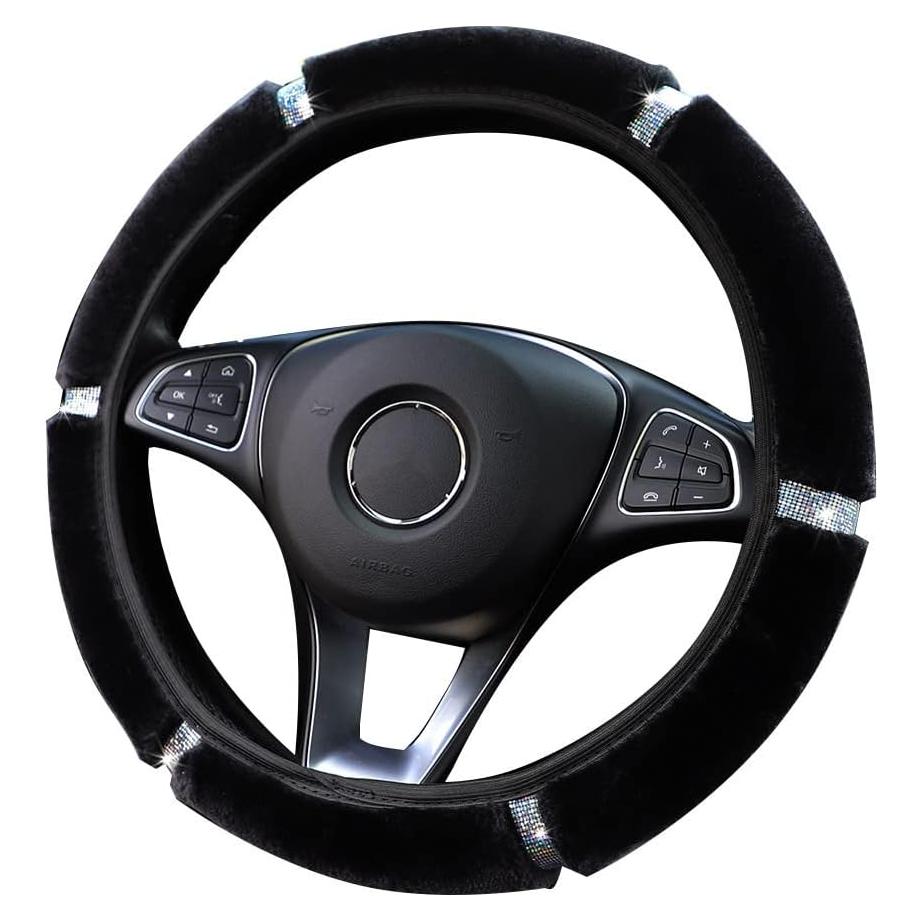 Cubierta de Volante MRTIOO de Terciopelo Negro 38 cm con Cristales