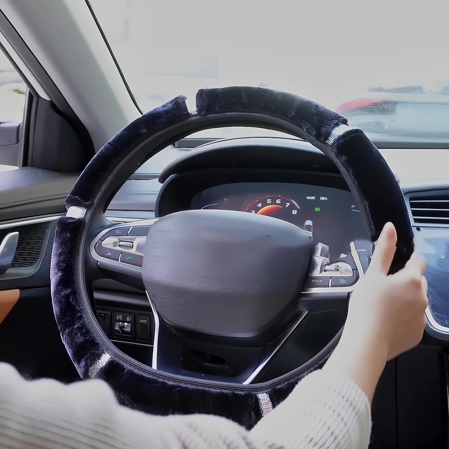 Cubierta de Volante MRTIOO de Terciopelo Negro 38 cm con Cristales