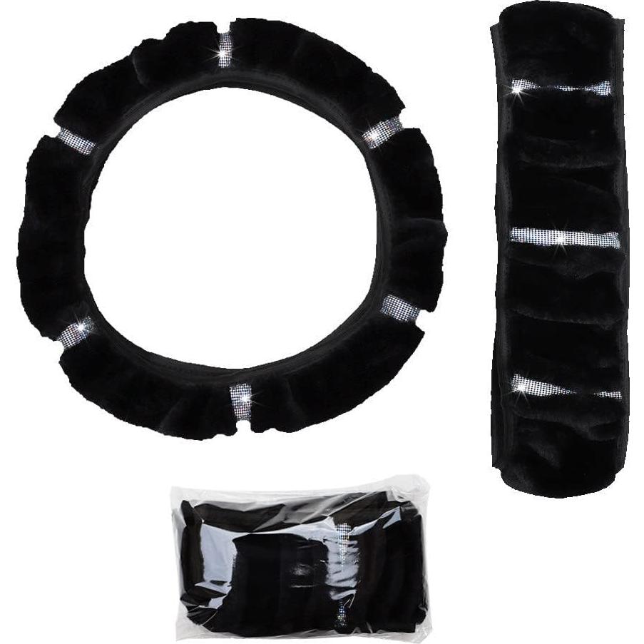 Cubierta de Volante MRTIOO de Terciopelo Negro 38 cm con Cristales