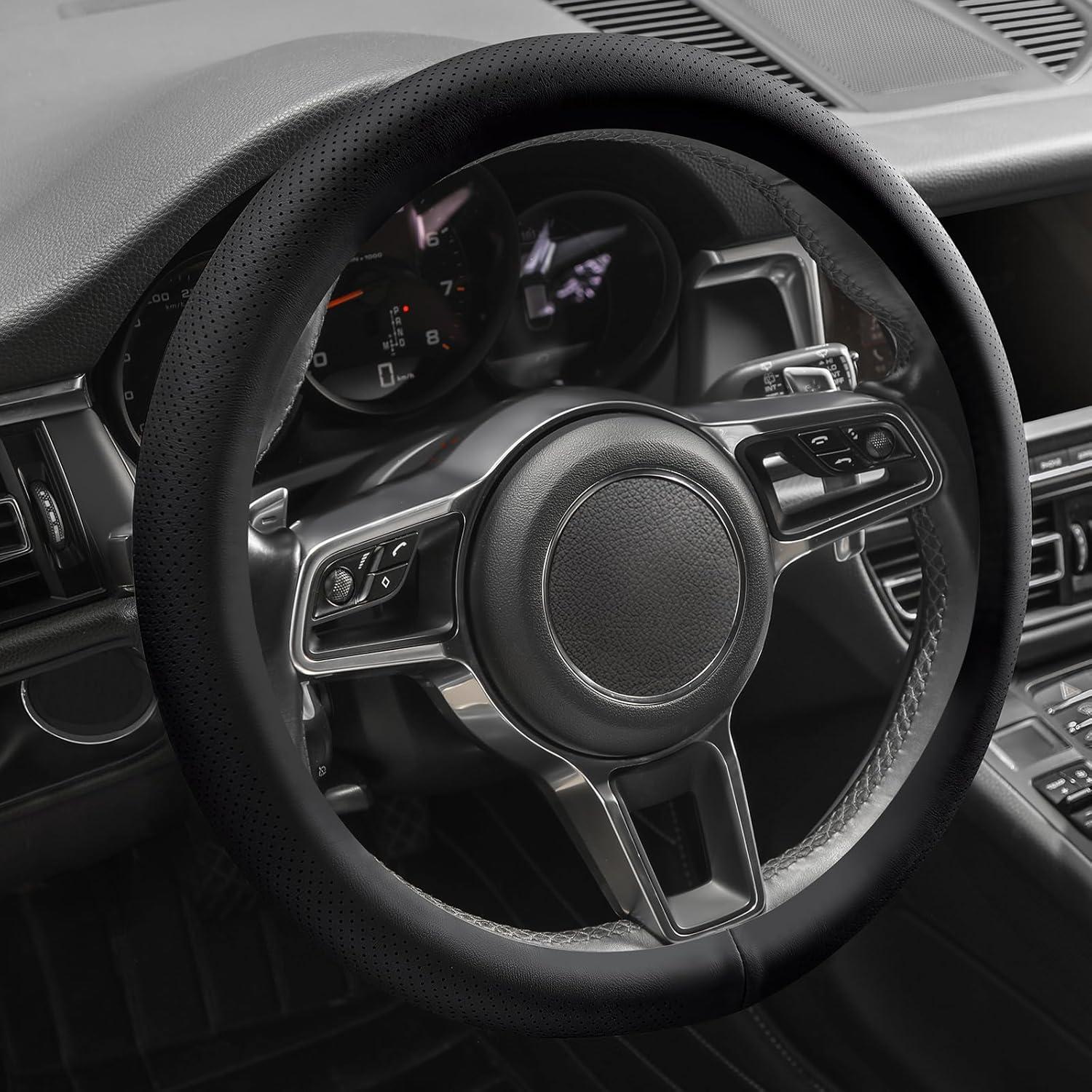 Cubierta de Volante de Cuero Genuino SthExtra 37-38.5 cm Negra