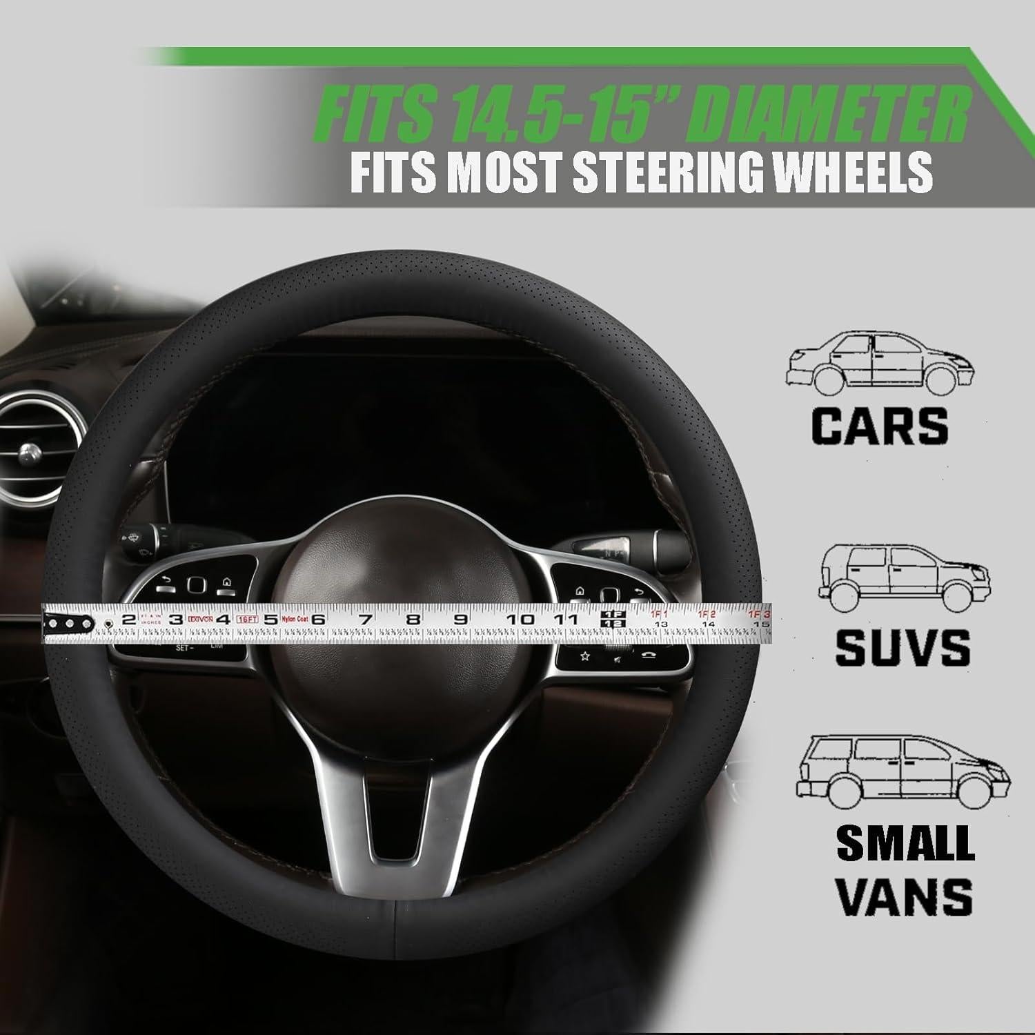 Cubierta de Volante de Cuero Genuino SthExtra 37-38.5 cm Negra