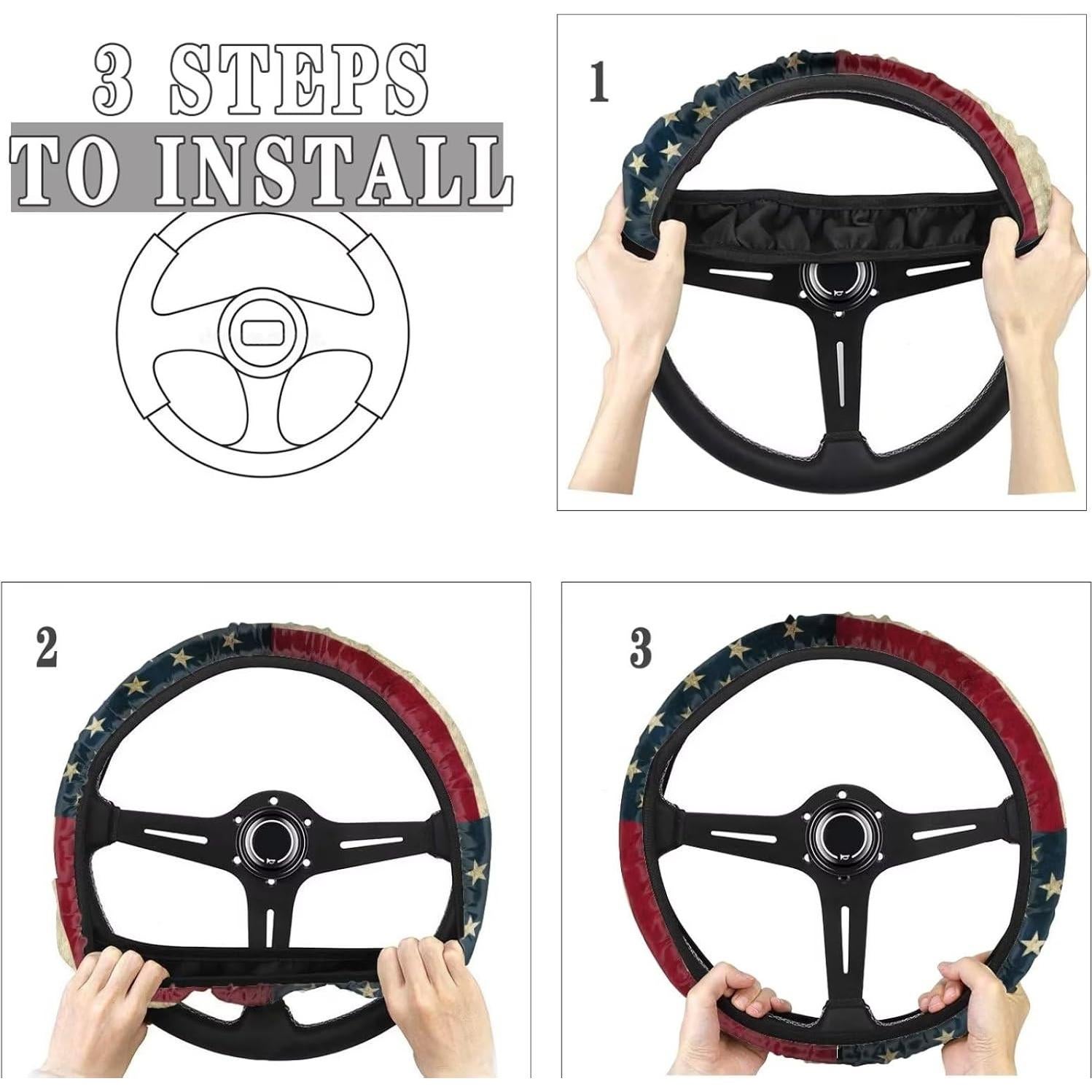 Cubierta de Volante Yewattles Bandera Americana 38 cm Universal