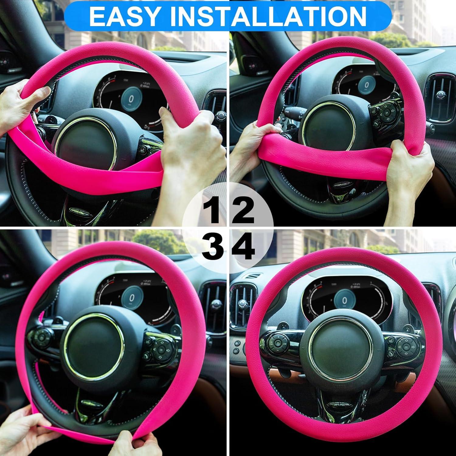 Cubierta de Volante de Silicona Rosa Spurtar 15 Pulgadas