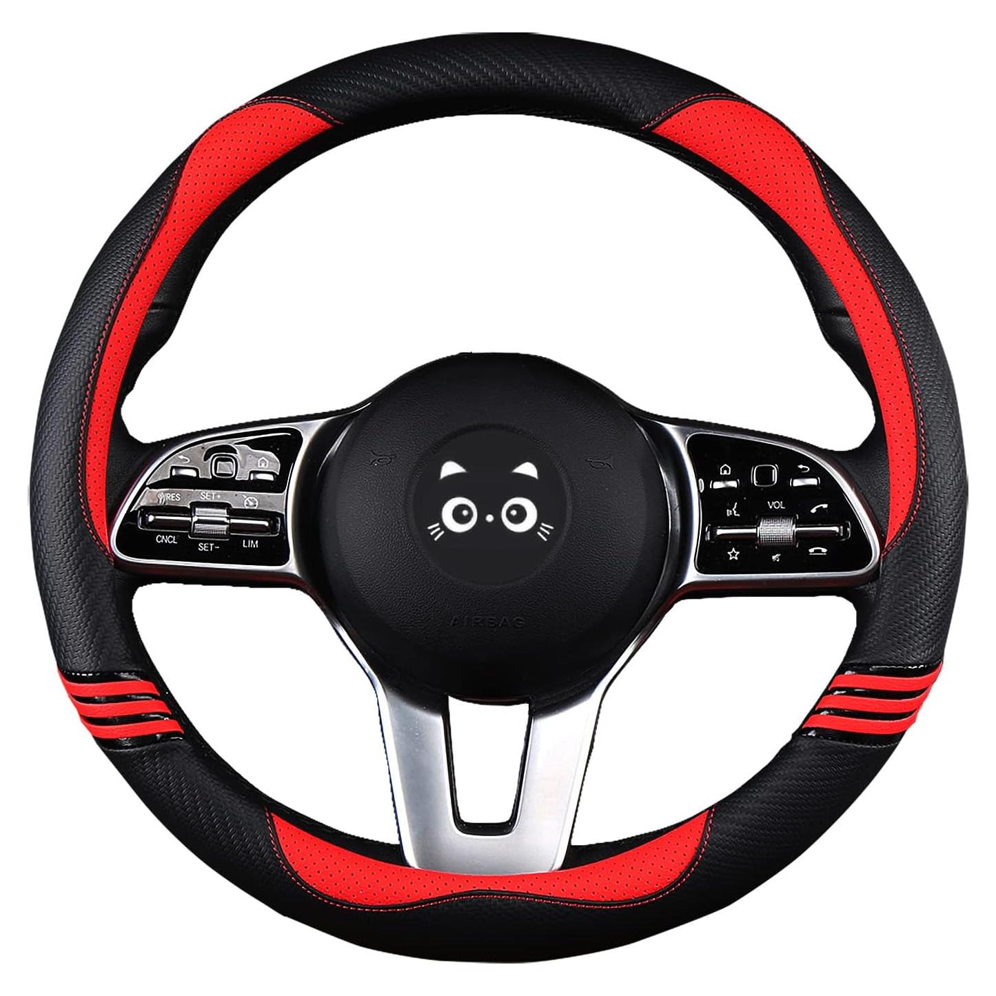 Funda de Volante Iwantit® Rojo Pasión, Cuero PU y Fibra de Carbono