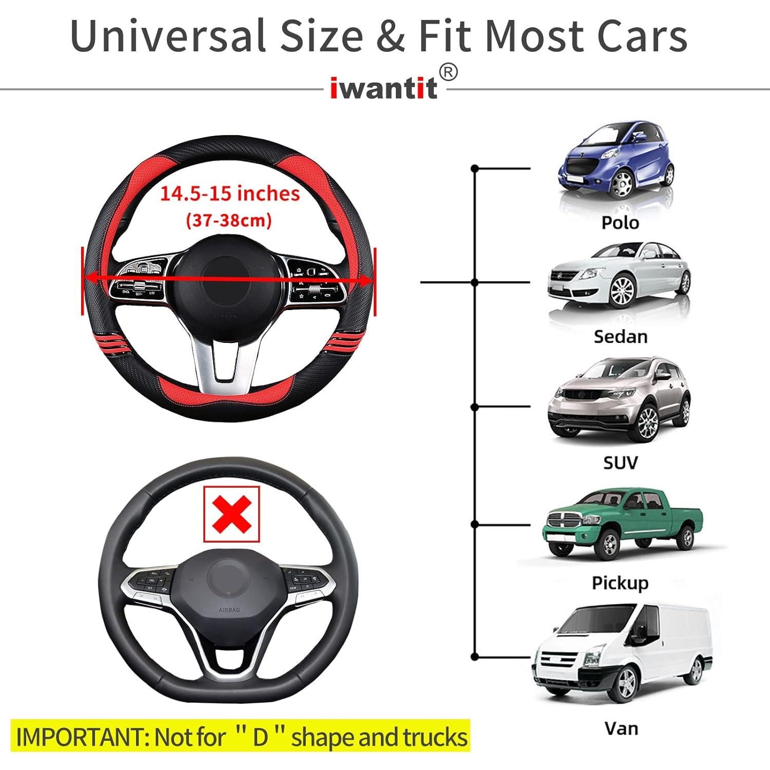 Funda de Volante Iwantit® Rojo Pasión, Cuero PU y Fibra de Carbono